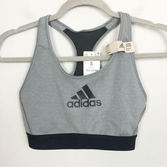 ADIDAS | NEW! Gray & Black Racerback Logo Sports Bra Women’s Size Small - Picture 3 of 10